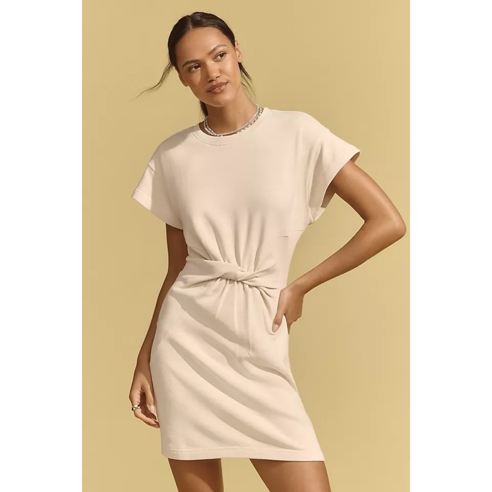 LSPACE X Anthropologie Cream Twist Front Sweatshirt Mini Dress Small